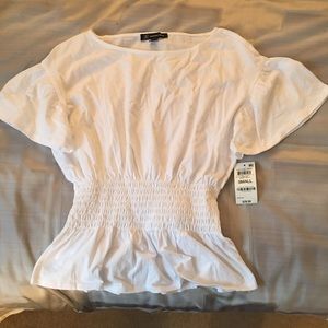 Inc white flutter sleeve t shirt.